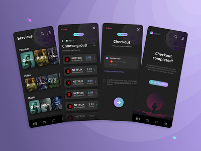 Diveedi.com (3) - Black version app buy buying flow design graphic design mobile netflix share sharing subscription ui ux webapp