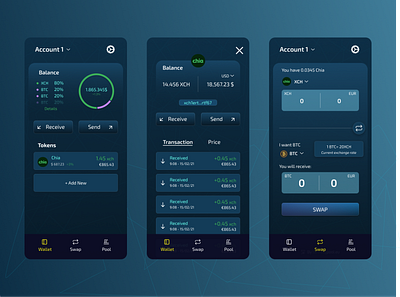 EcoWallet app bitcoin chia coin crypto cryptocurrency design ethereum farming fintech mobile pool swap ui ux wallet