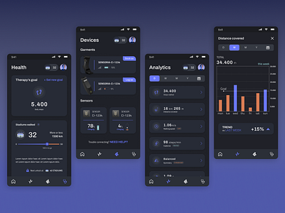 Prosthetic leg monitoring app (4) app design fitness fitness app health health app medical medicine mobile ui ux