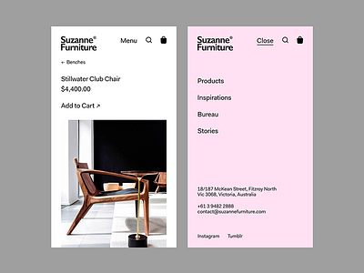 Suzanne Furniture Bureau — App app branding layout minimal site ui ux web white