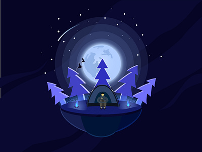 Moonlight Camper adobe illustrator design flat illustration island minimal moon night star vector