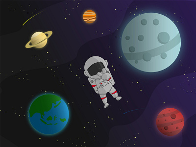 Space adobe illustrator astronaut design flat illustration moon planet space vector