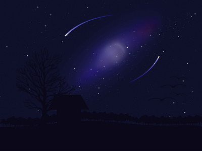 Galaxy adobe illustrator comet design flat galaxy house illustration milky way stars tree vector
