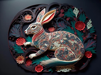 Year of Rabbit ai illustration paper