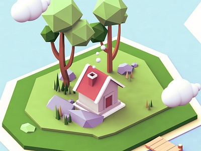 Small island 3d c4d cinema 4d house illustration island isometric low poly lowpoly render rock tree