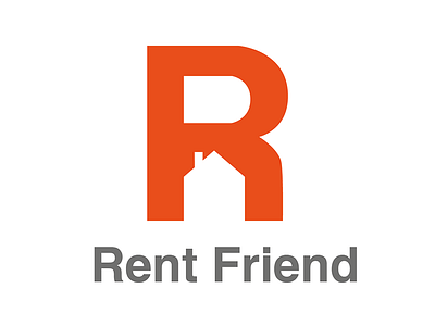 Rent Friend logotype branding enclosed estate grey hidden house housing letter red shape white space