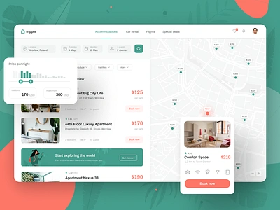 Tripper - online booking app accommodation airbnb apartments book booking booking app car rental flights hostels hotel hotels online ui uidesign web design web ui webdesign