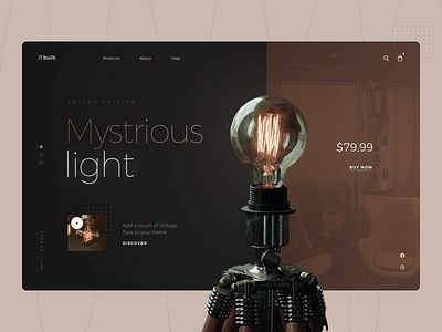 Bulb hero section for e-commerce bulbs concept concepts dailyui dark theme dark ui design hero hero section lights minimalist ui webdesign