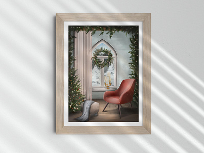 WinterMorning armchair christmas christmas tree christmastime cozy cozy holiday cozy home cozyhome design holiday house illustration ipad mountains pinetree procreate red armchair sketching winter winter morning