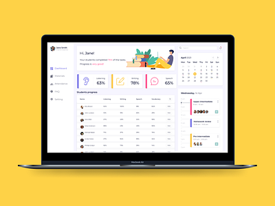 Dashboard for teachers platform. app application dashboard design desktop illustration lesson platform pupil school student study teacher ui ux web webdesign website