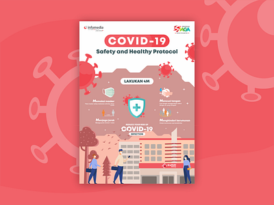Covid-19 Safety and Healthy Protocol banner design flat graphic design illustration illustrator poster poster design vector