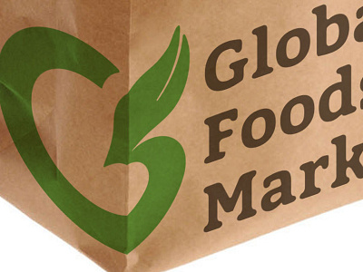 Global Foods Market Logo bag food g green grocery initial leaf letter logo mark plant trendy