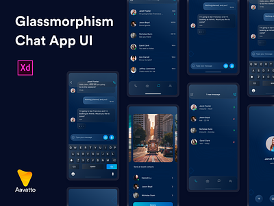 Glassmorphism Chat Application UI Kit app application branding clean design flat glassmorphism minimal ui ux