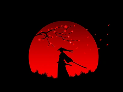 SAKURA dark design flat illustration japan japanese art japanese culture katana minimalism sakura vector warrior