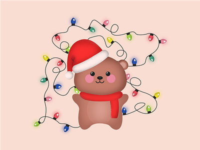 Christmas Bear bear christmas christmas illustration design graphic design illustration lights santa santas hat