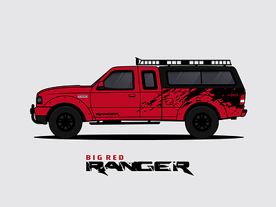 Big Red 4x4 auto flat illustration ranger red truck vector
