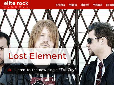 Elite Rock Records Web Header black header home page navigation red web site white