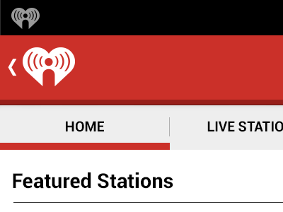 iHeartRadio Home Screen android app black grey radio red