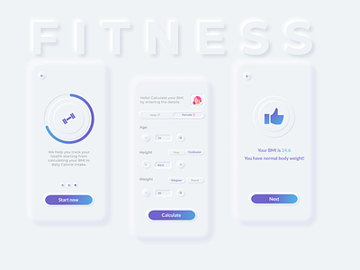 BMI Calculator - Fitness App 004 app bmi calculator dailyui dailyuichallenge design fitness fitness app health health app minimal neumorphic design neumorphism onboarding screen ui ui design ui ux uidesign uiux