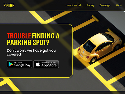 Pinder - Parking Finder Website UI Design app branding call to action car figma heading hero section landing page logo parking pinder tinder ui ui design ui ux web web design website website concept website design