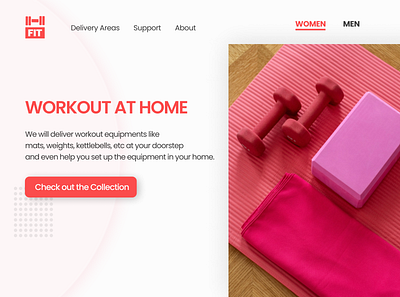 Fit - Pink Women Website Hero Section beauty branding call to action design dumbell figma fitness heading hero section landing page minimal physical pink ui uidesign website website design website ui design