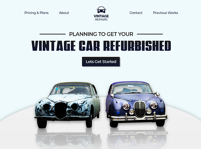 VINTAGE REPAIRS - Website UI Design Hero Section 3d abstract adobe xd blue branding call to action car color design figma fix hero section landing page minimal repair sky ui vintage website website design