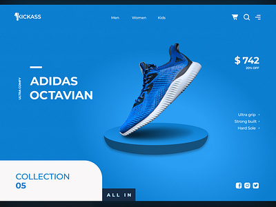 KICKASS - Website UI Design Landing Page abstract blue color gradient hero section herosection landing page landingpage shoes squarespace web web design web ui web uiux webdesign website website concept website design websites wix