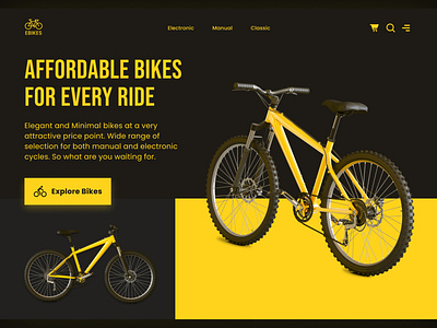 EBIKES - Website Hero Section Landing Page UI call to action clean design hero section landing page minimal minimalist simple squarespace ui ui design web web ui webdesign webflow website website builder website design wix yellow