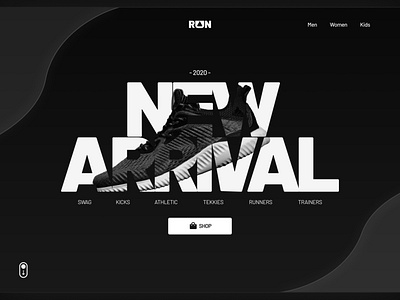 RUN - Shoes Website UI Landing Page black black white blackandwhite branding call to action color figma hero section herosection landing page landing page ui landingpage minimal monotone ui ui design web design website website design website designer