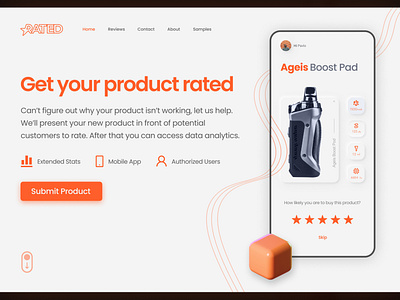 RATED - Website UI Design Landing page 3d app ui branding call to action color front page hero section landing page minimal mobile mobile ui orange ui ui design uidesign web web design webdesign website website design