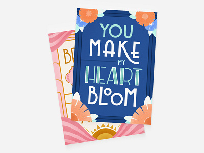 You make my heart bloom card 1920s 1930s art deco card design floral greeting card handlettering illustration lettering postcard retro typography vintage