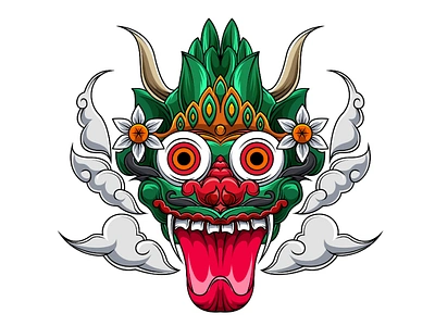 Balinese Culture Dragon With Clouds T-Shirt dragon dragon head dragon logo illustration mascot logo symbol tshirtdesign