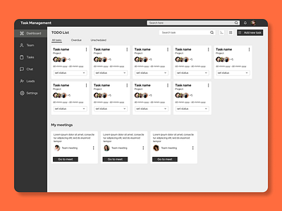 Dashboard todo list grid view wireframe