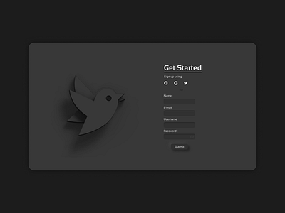 Blackbird 3D Signup form 3d adlin antony black design black ui branding dark ui design graphic design illustration logo neu neumorphic neumorphic design neumorphism neumorphism ui sign up form u ui