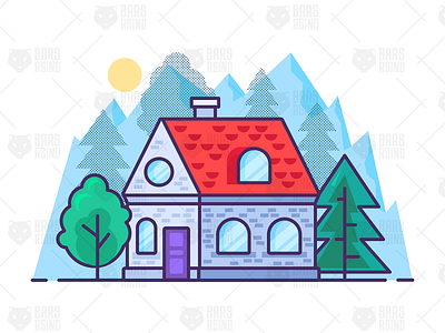 Little House In Mountains estate garden home house illustration landscape live mountains nature park realty travel tree