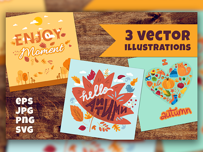 Autumn Cartoon Lettering Set autumn cartoon fall harvest leaf leaves lettering november season seasonal set