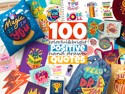 💯Inspirational Quotes Bundle art cartoon design graphic design happy holiday illustration inspiration lettering lifestyle modern motivation print quote season sport success typography vector win