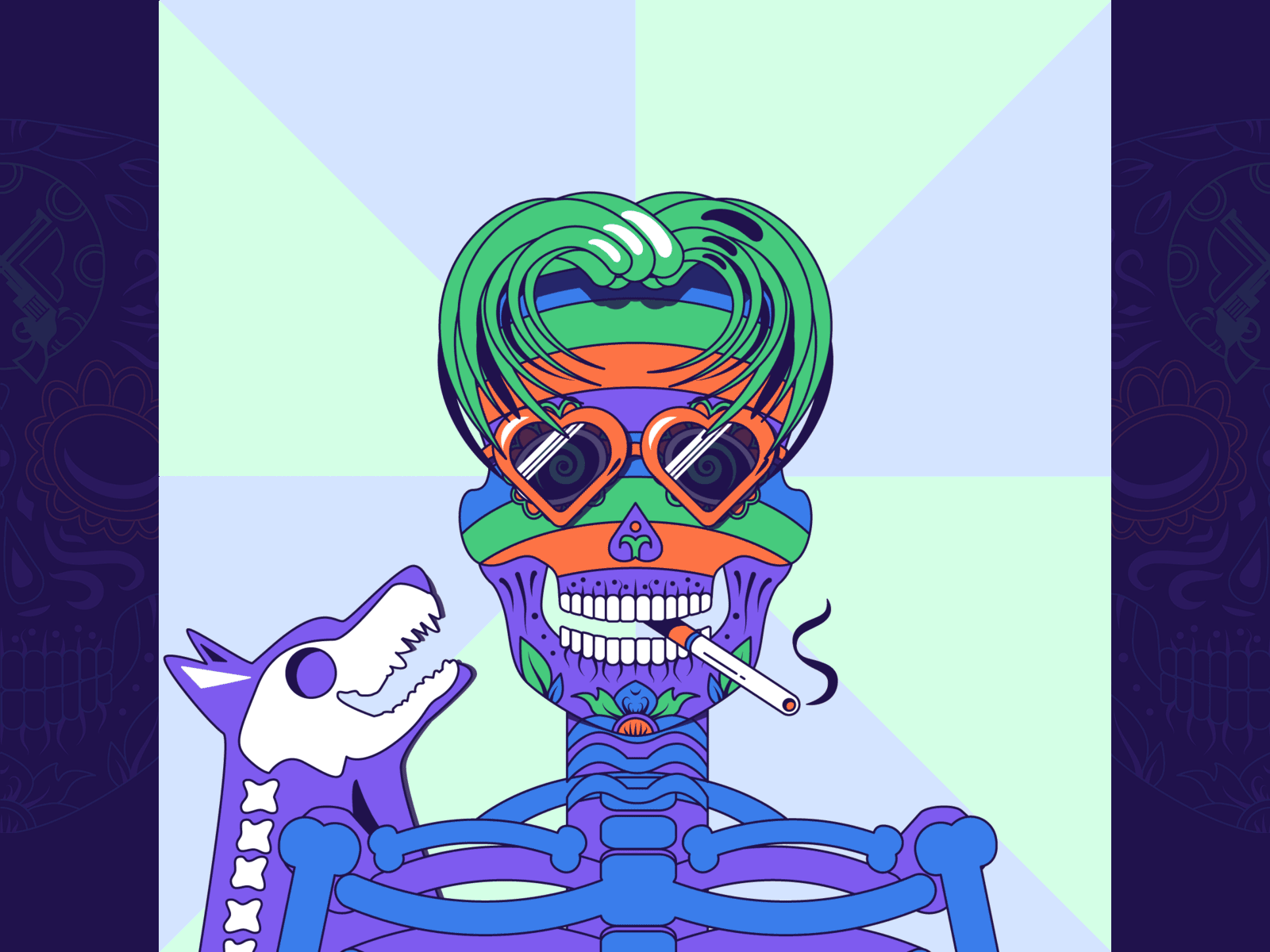 Fugitives like pets too! 💀 animal animation art bone branding cute design funny graphic design illustration logo motion graphics nft nftart pet print skeleton skull success vector