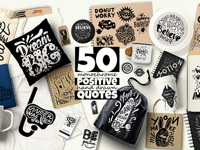 50 Positive Hand Drawn Quotes Bundle animation art branding design graphic design illustration inspiration lettering logo motion graphics motivation phrase print quote typography vector