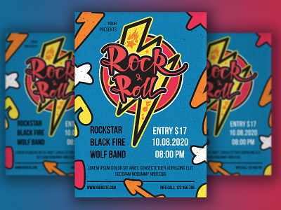 Rock 'n' Roll Label Poster Template festival flat group icon label logo n people poster rock roll vector