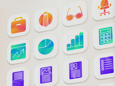 Gradient Business Icons Set bank bar briefcase business card chart collection finance icons line set vector