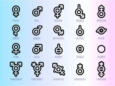 Gender Diversity Set agender androgyne bigender element female gender male orientation set sexual sign transgender