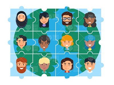 Diversity Community Puzzles Illustration building communication community diverse global group icon network people set social team