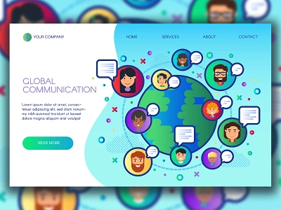 Global Communication Landing Template business cartoon communication flat global icon landing page sign site vector web