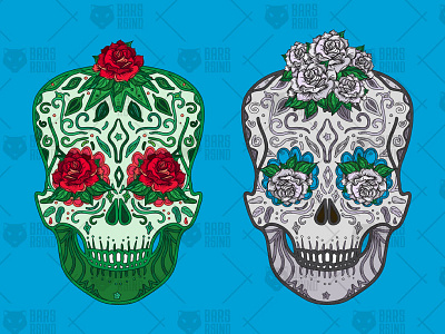 Roses In Skulls Illustration day dead death festival flat funny human mexican set skulls symbols vector