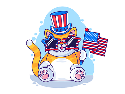 American Cat Illustration american cat costume flag glasses hat hold patriotic pet vector wear wearing