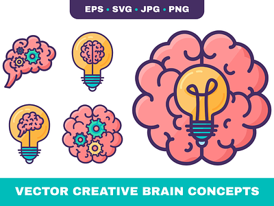 Creative Brain Set brain brainstorm bulb concept gear idea lamp light lightbulb mechanism solution stroke