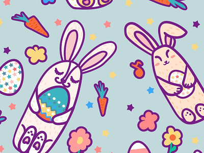 Happy Easter Rabbits Seamless Pattern april celebrate chick cute easter egg festive gift greeting happy hunt spring