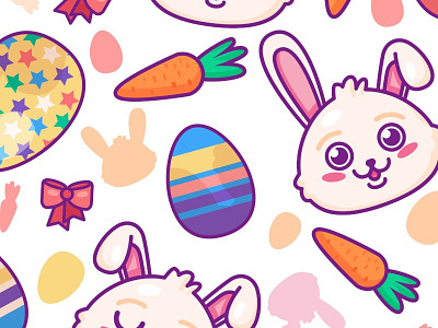 Comic Cute Happy Easter Rabbits Cartoon Seamless Pattern vector april celebrate chick cute easter egg festive gift greeting happy hunt spring
