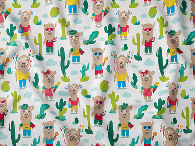 Cartoon Cute Lamas Seamless Pattern vector art